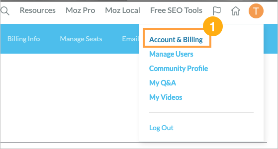 The Account & Billing link is located in the dropdown menu on the top right of your screen.